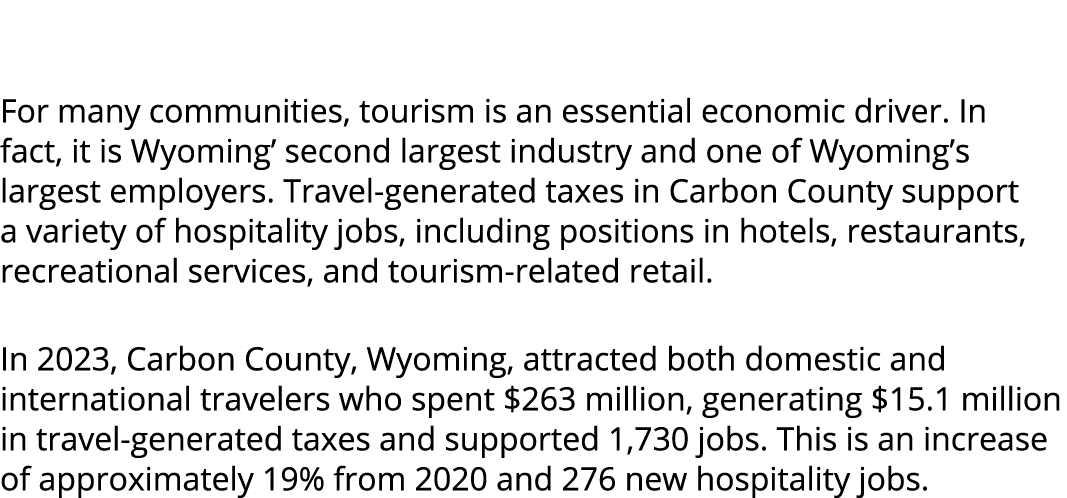  For many communities, tourism is an essential economic driver. In fact, it is Wyoming’ second largest industry and o...