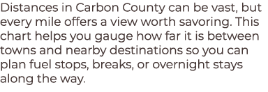 Distances in Carbon County can be vast, but every mile offers a view worth savoring. This chart helps you gauge how f...